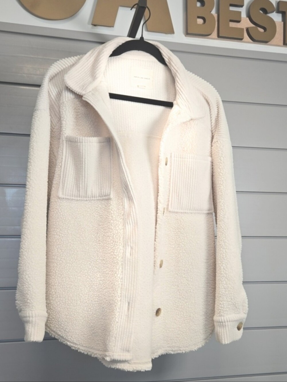 American Eagle Outfitters Cream Sherpa Jacket
